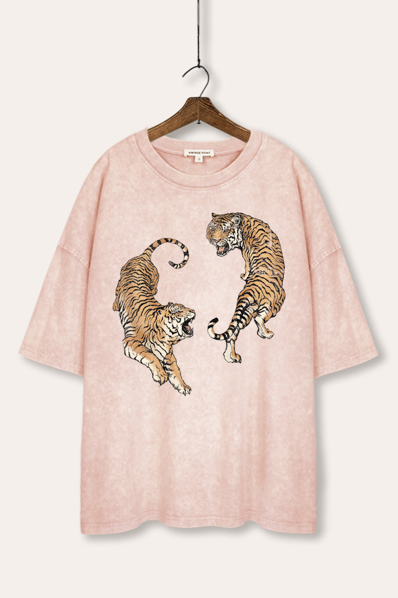 Fighting Tigers Graphic Mineral Wash Oversized Tee