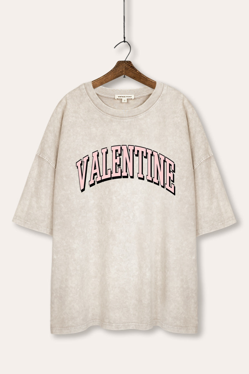 Valentine Collegiate Typography Mineral Wash Oversized Tee