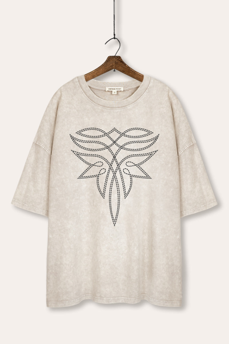 Western Boots Toe Stitch Graphic Mineral Wash Oversized Tee