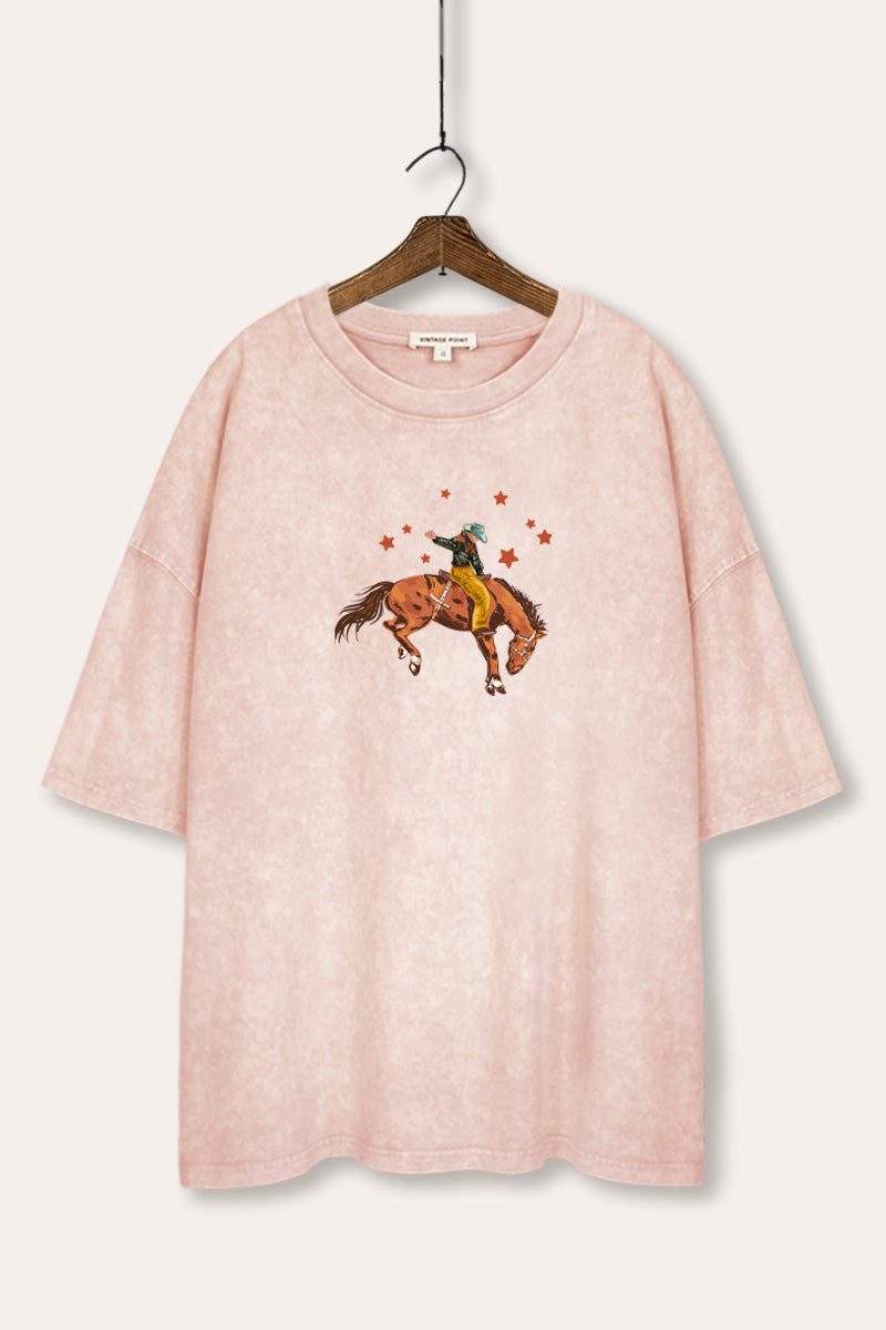 Rodeo Cowboy Stars Graphic Mineral Wash Oversized Tee
