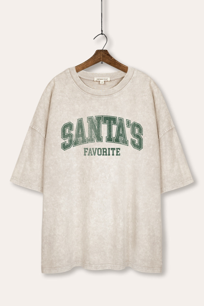 "santa's favorite" two-tier graphic mineral wash oversized tee