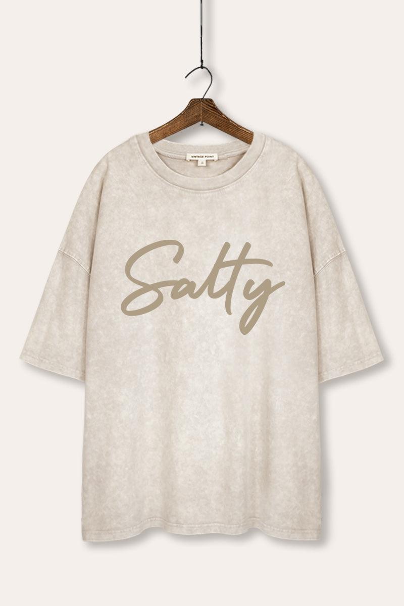 Salty Cursive Coastal Graphic Mineral Wash Oversized Tee
