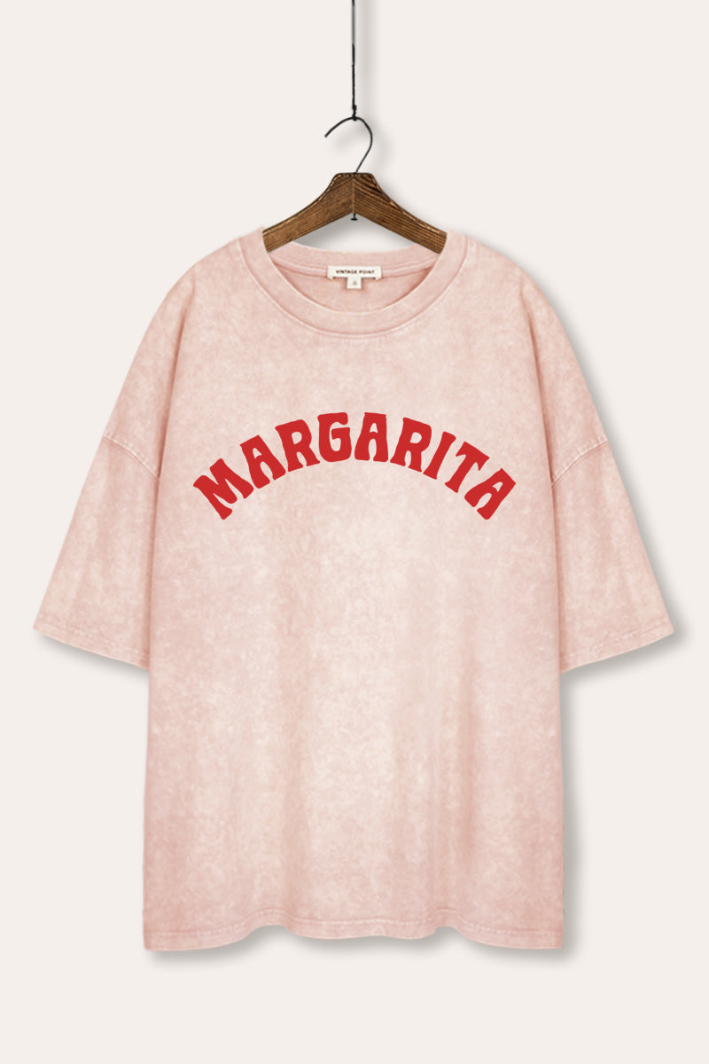 Margarita Arched Typography Mineral Wash Oversized Tee