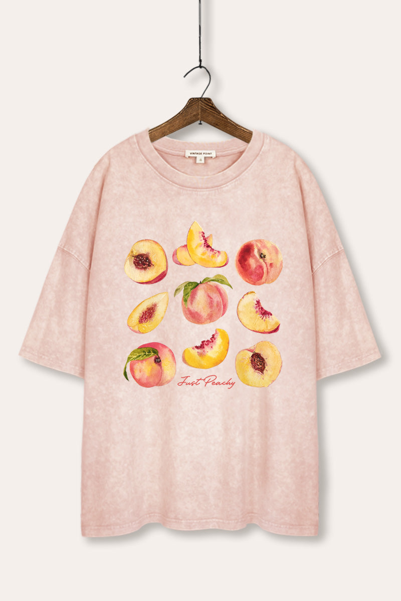 Just Peachy Fruit Graphic Mineral Wash Oversized Tee