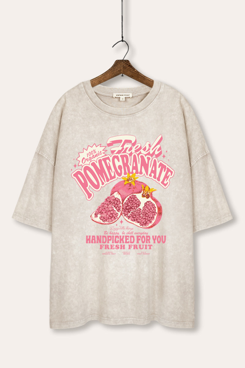 Fresh Pomegranate Fruit Graphic Mineral Wash Oversized Tee