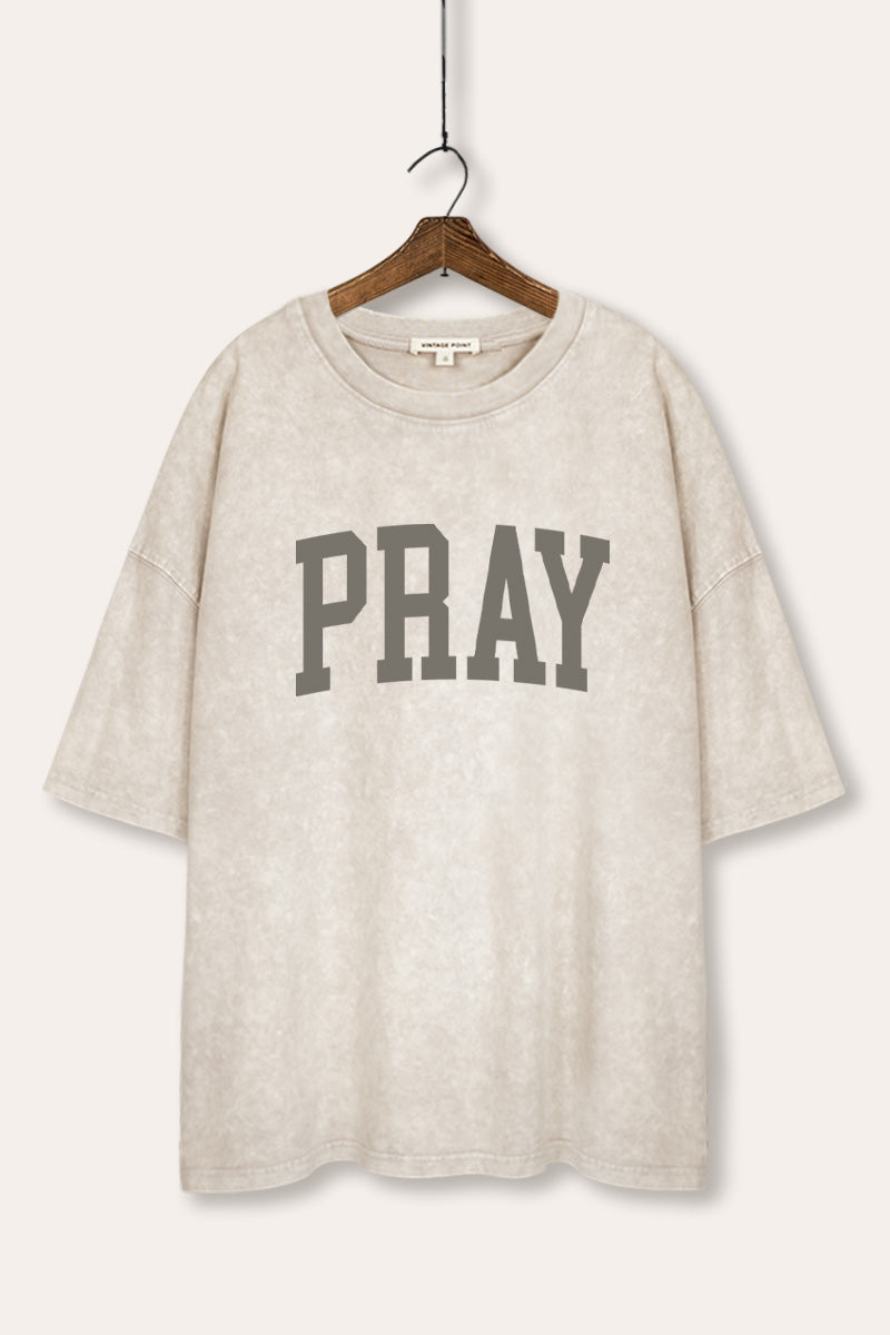 "pray" graphic mineral wash oversized tee