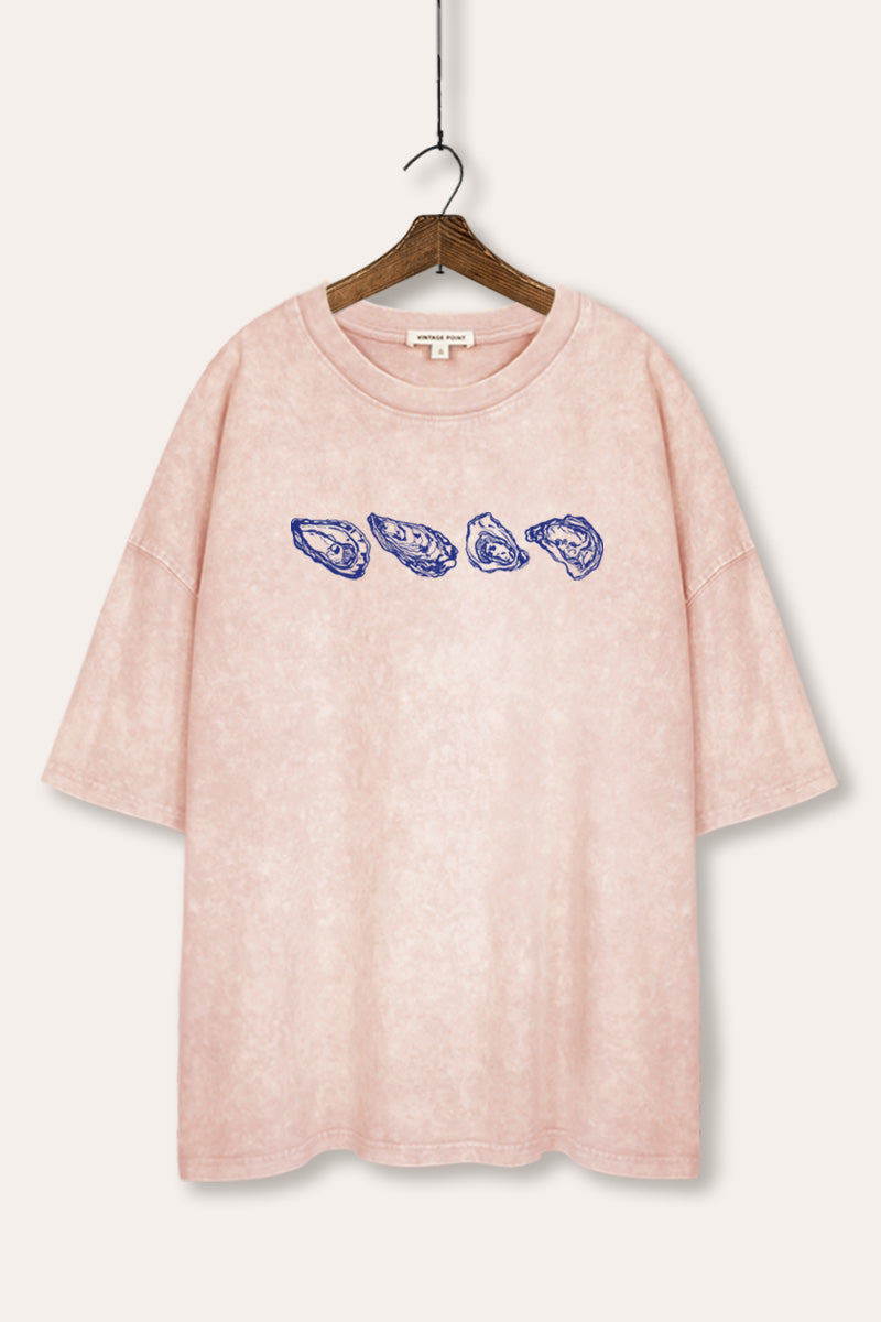 Oyster Coastal Graphic Mineral Wash Oversized Tee