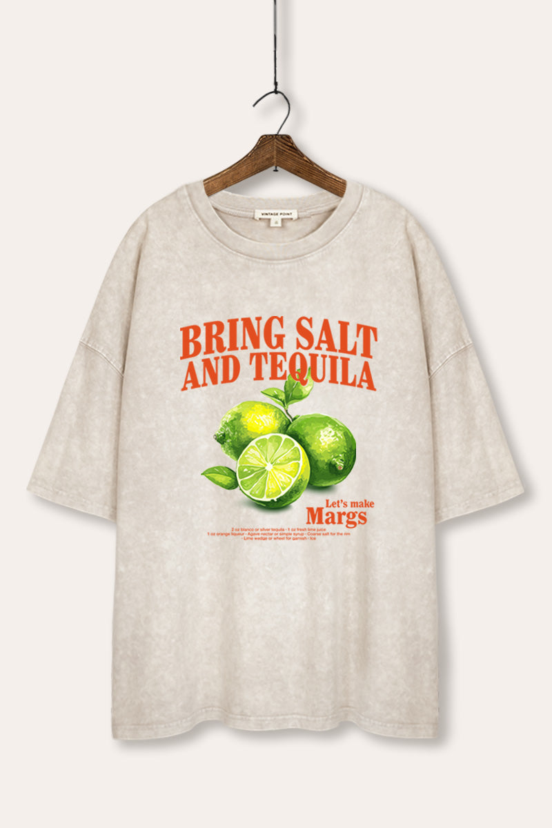 Salt Tequila & Margarita Graphic Mineral Wash Oversized Tee
