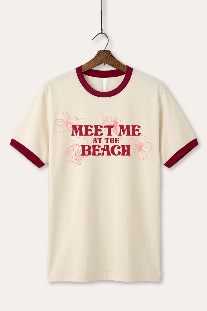 Tropical Meet Me at the Beach Graphic Ringer Tee