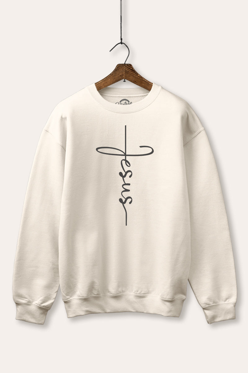 Jesus Cross Typography Fleece Sweatshirt