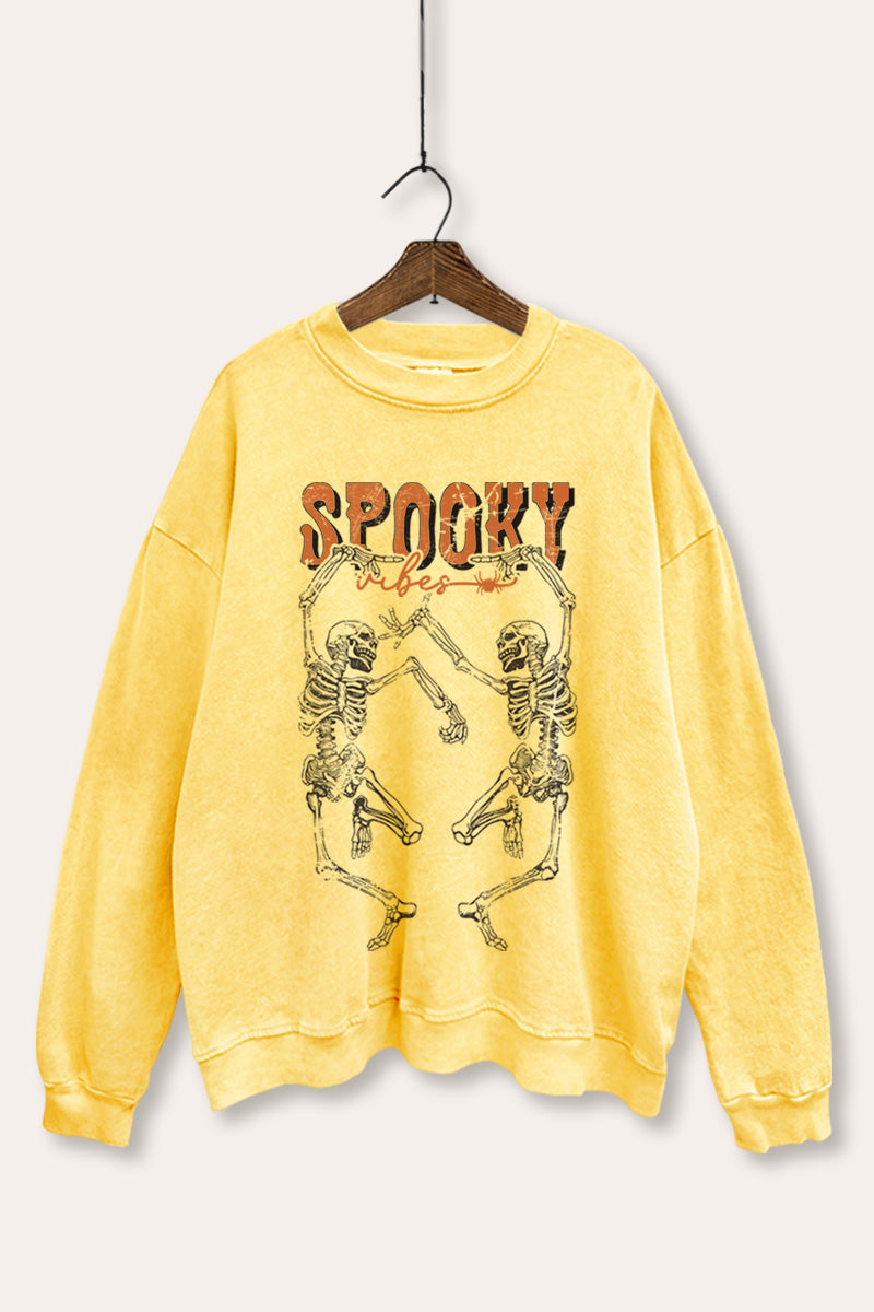 Spooky Dancing Skeletons Graphic Mineral Wash Sweatshirt