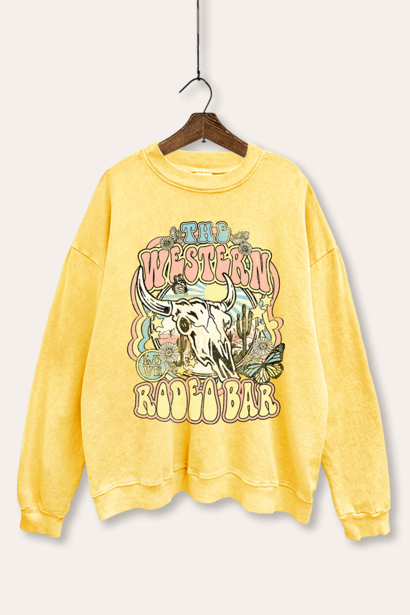 Western Rodeo Bar Retro Graphic Mineral Wash Sweatshirt