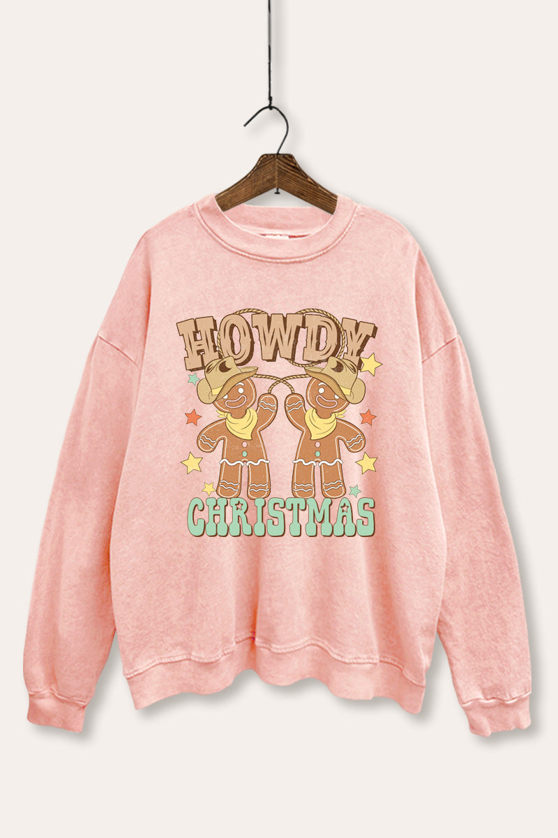 Howdy Christmas Gingerbread Graphic Mineral Wash Sweatshirt