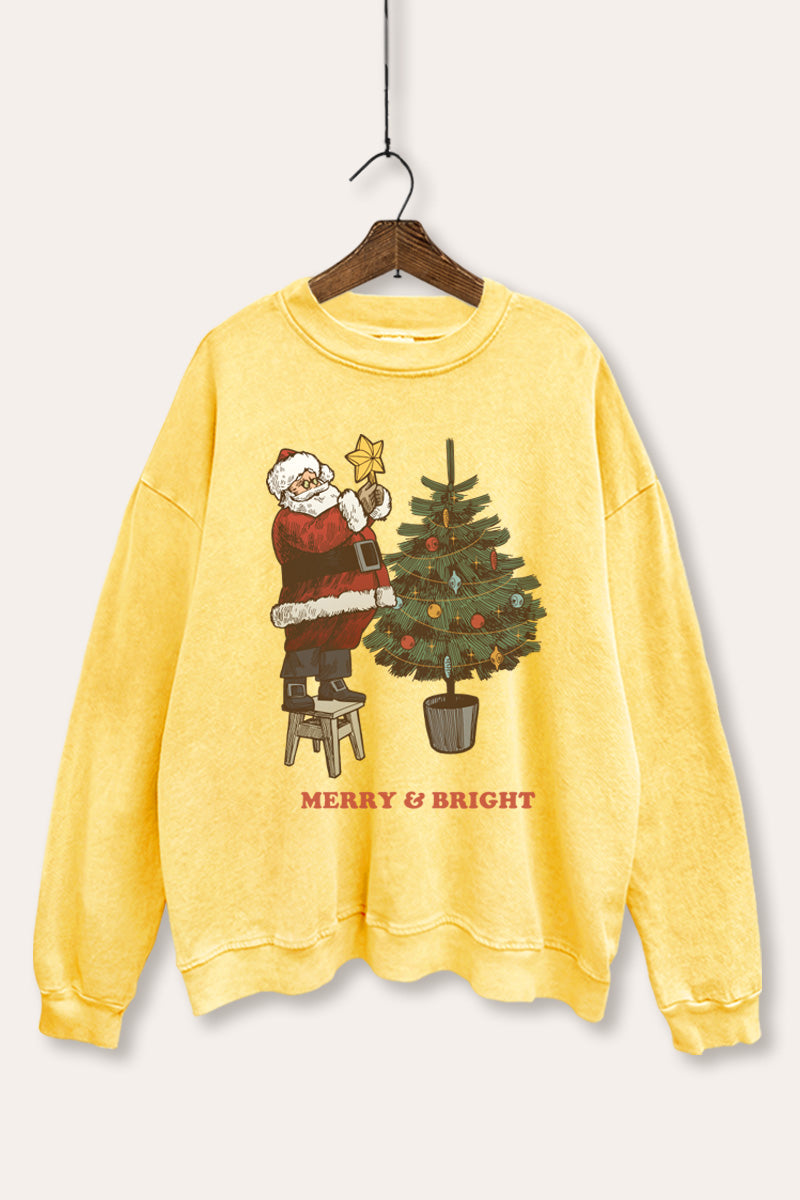 Santa & Christmas Tree Graphic Mineral Wash Sweatshirt