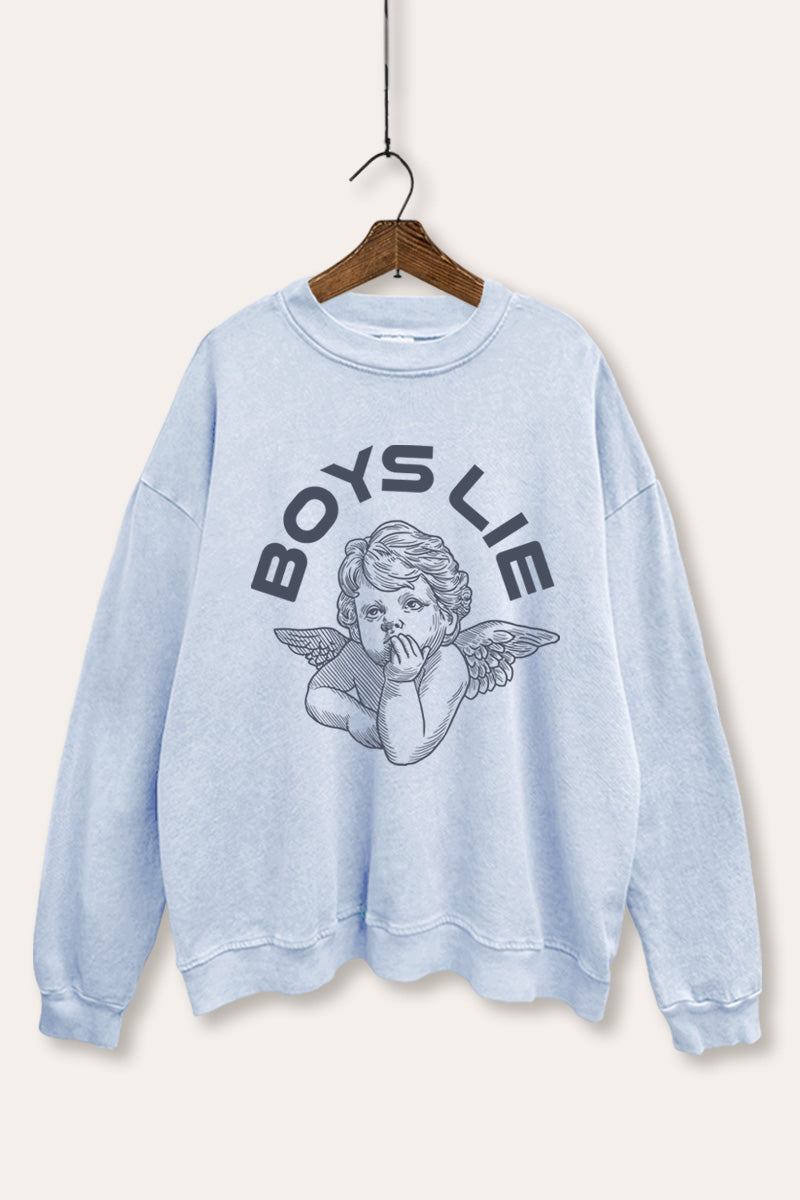 Boys Lie Angel Graphic Mineral Wash Sweatshirt