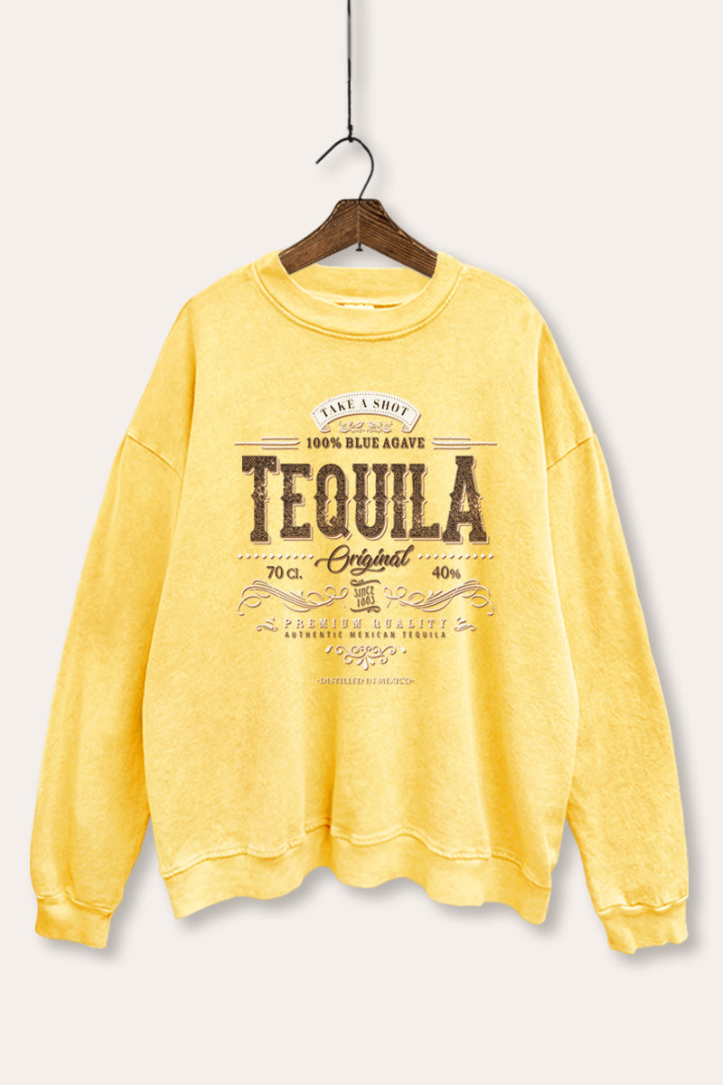 Western Tequila Label Graphic Mineral Wash Sweatshirt