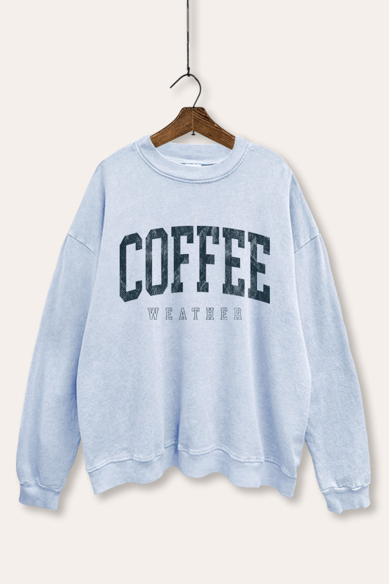 "coffee weather" graphic mineral wash sweatshirt