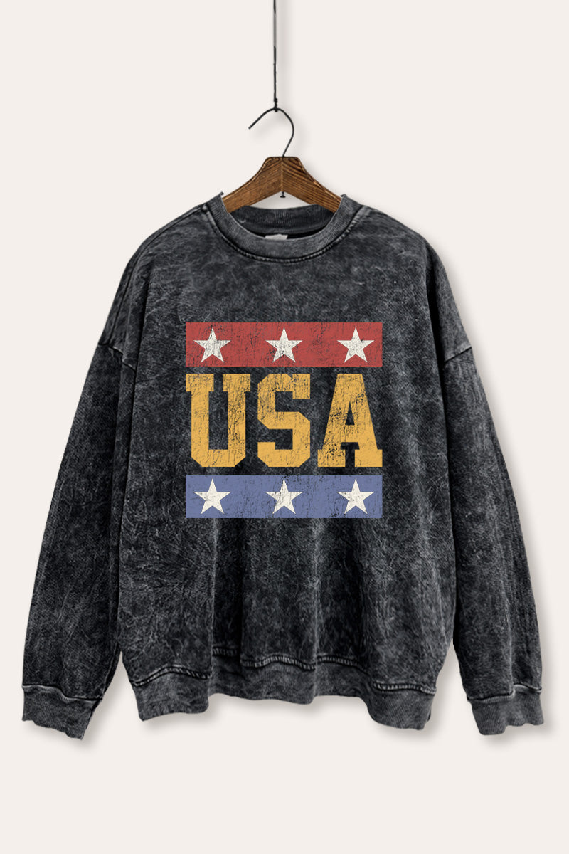 Vintage USA Stars Graphic Mineral Wash Sweatshirt