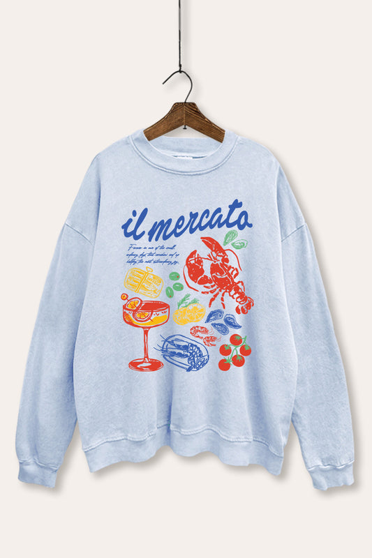 "il mercato market" graphic mineral wash sweatshirt