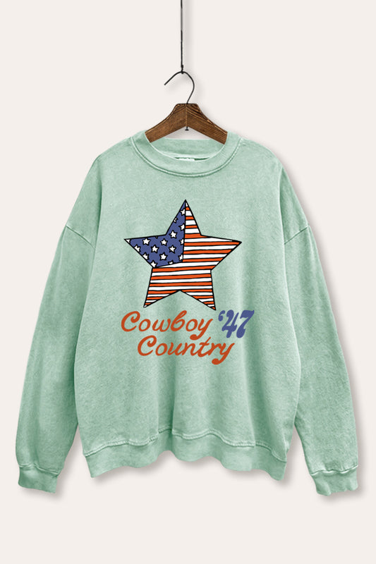 USA Flag Cowboy Country Graphic Mineral Wash Sweatshirt