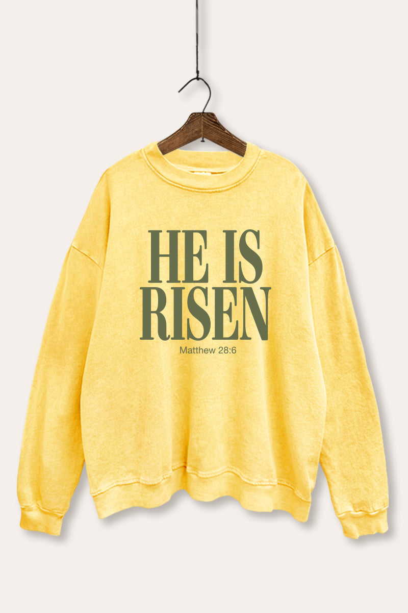 He Is Risen Christian Graphic Mineral Wash Sweatshirt