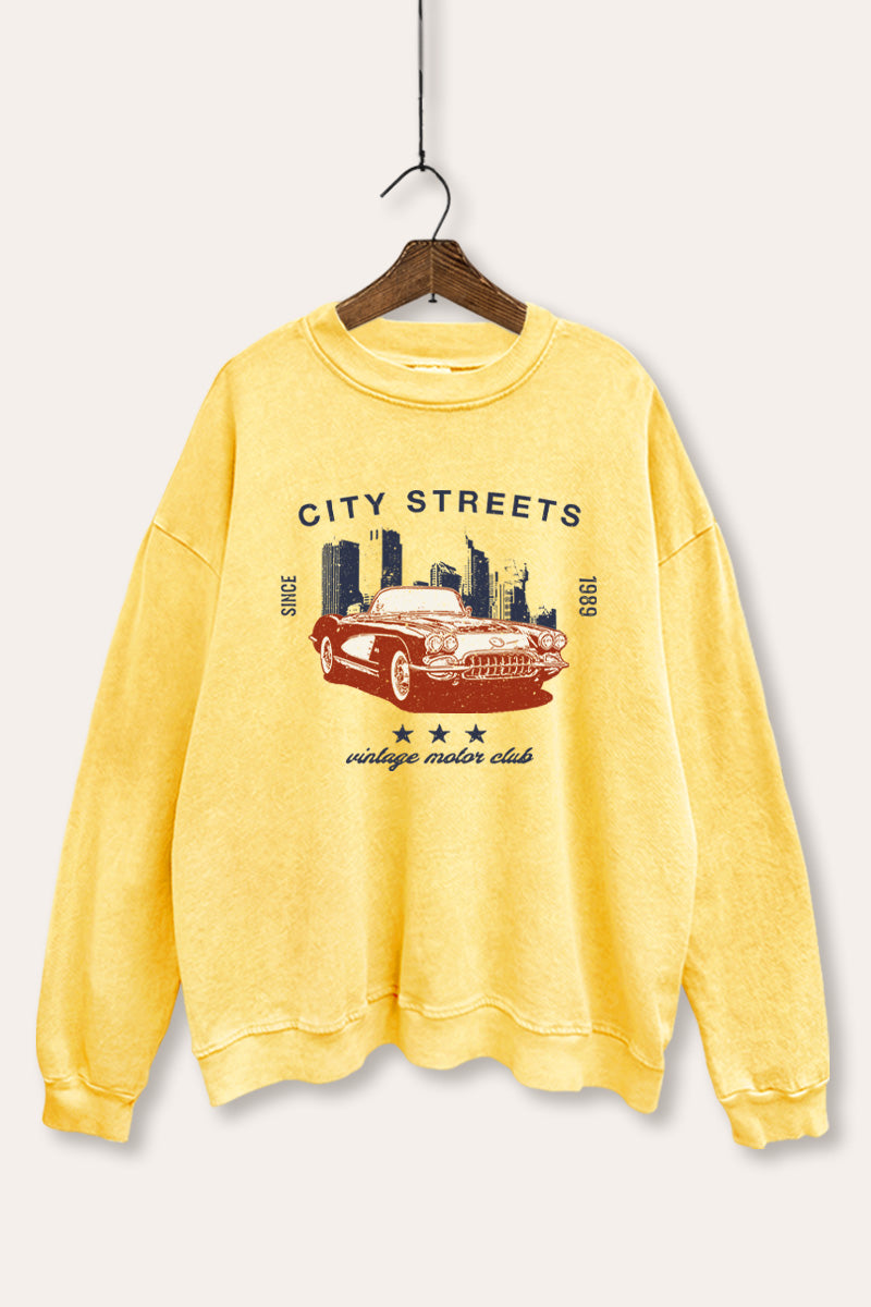 Vintage Motor City Streets Graphic Mineral Wash Sweatshirt