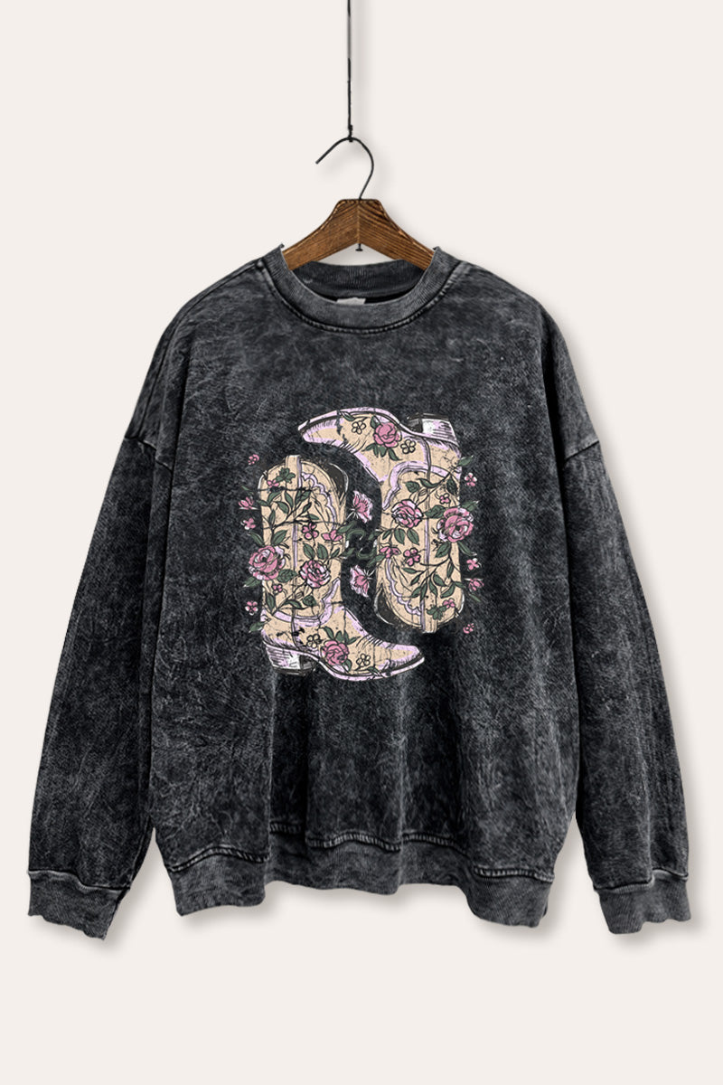 Western Boots Graphic Mineral Wash Sweatshirt