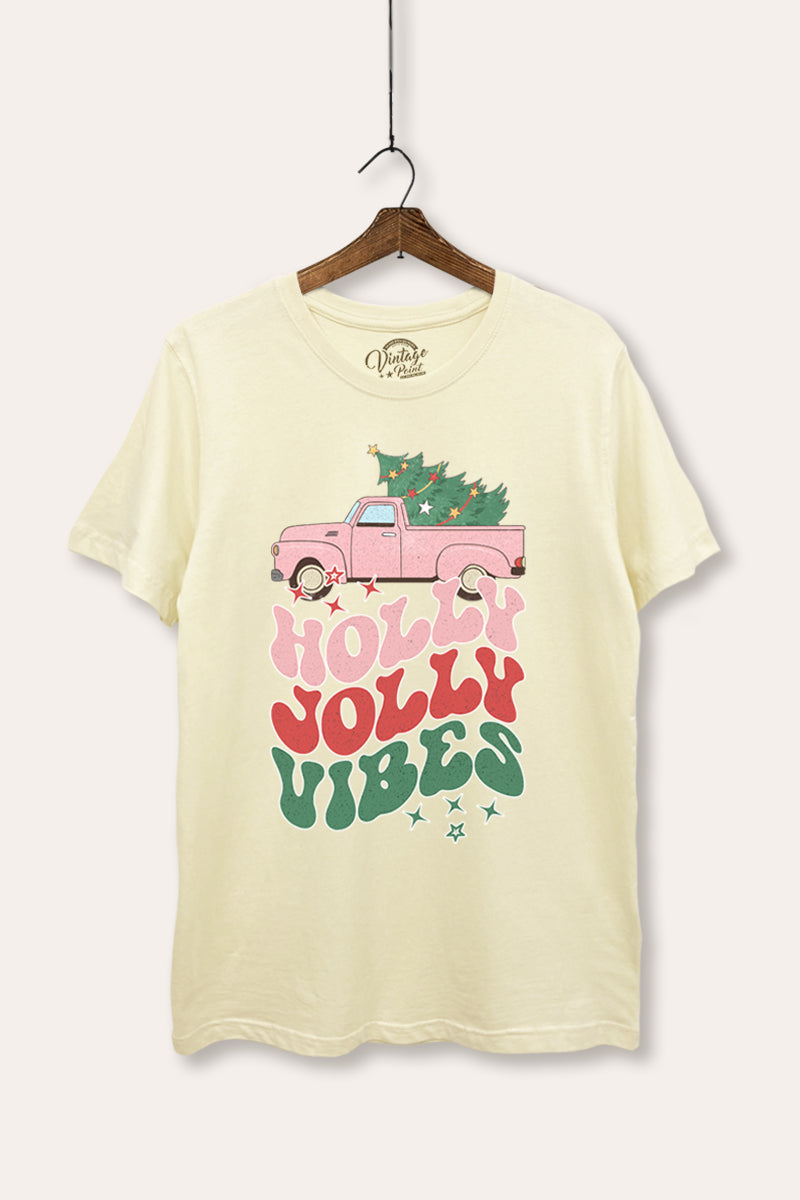 "holly jolly vibes" christmas typography women's basic t-shirt