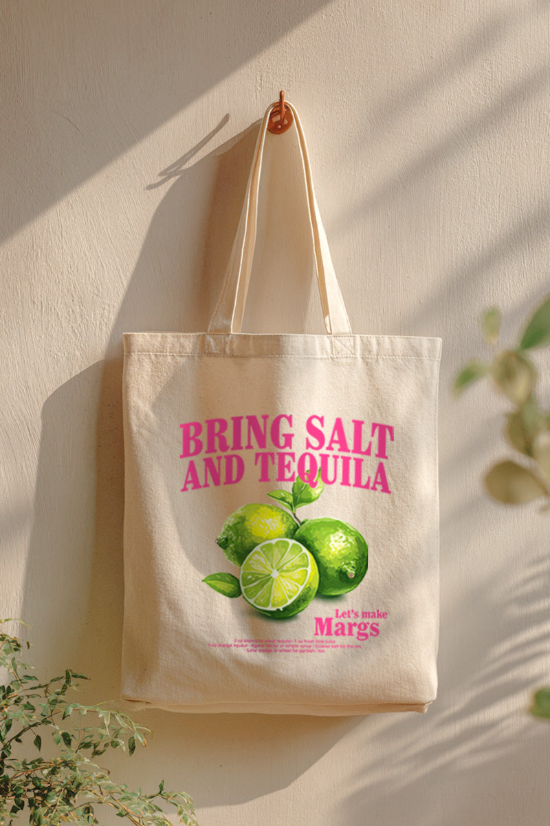 Salt Tequila & Margarita Graphic Canvas Tote Bag
