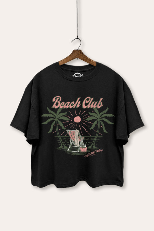 Beach Club Coastal Graphic Boxy Crop Top