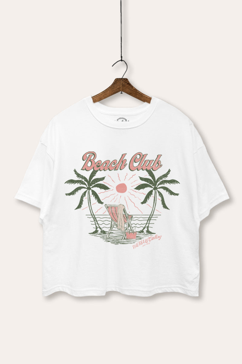 Beach Club Coastal Graphic Boxy Crop Top