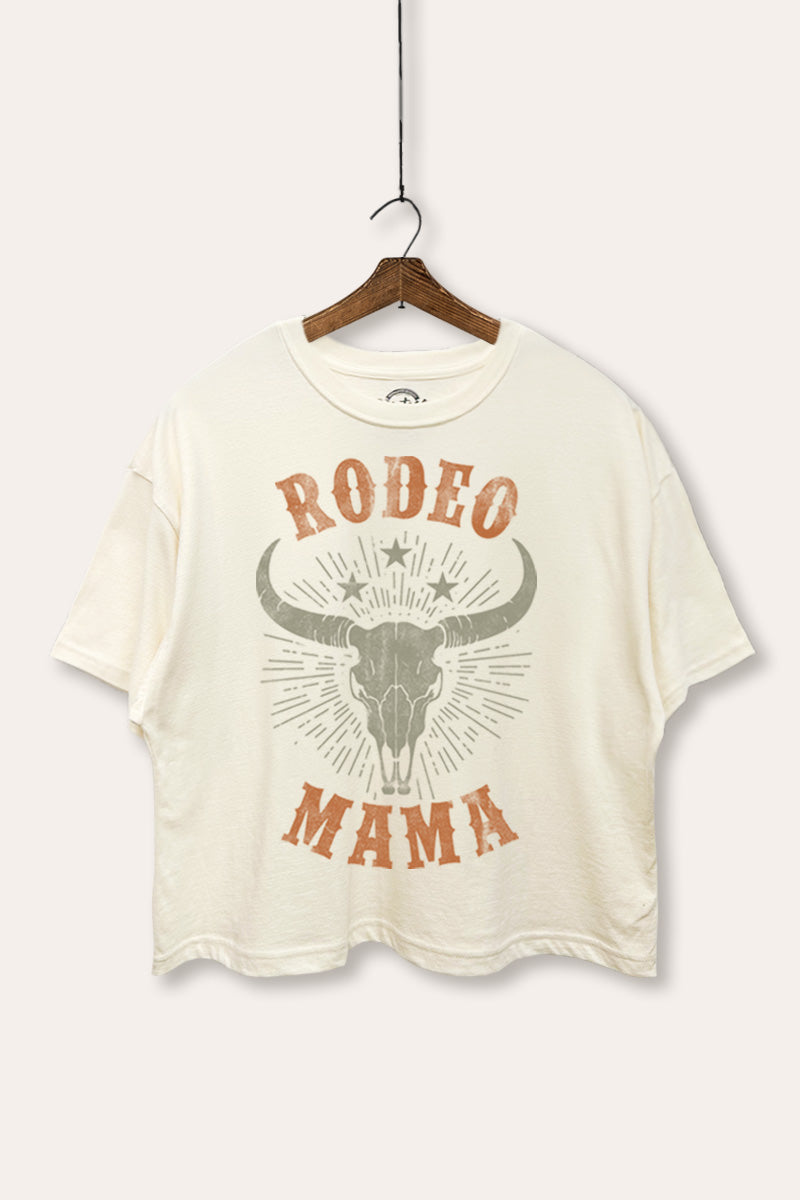 "rodeo mama" cow skull western graphic boxy crop top