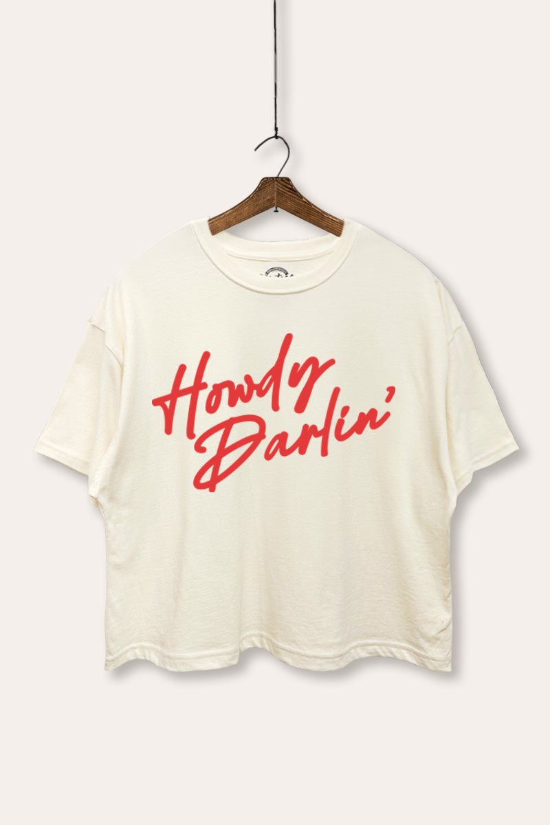 Howdy Darlin' Western Cursive Graphic Boxy Crop Top