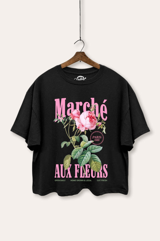 Flower Market French Graphic Boxy Crop Top