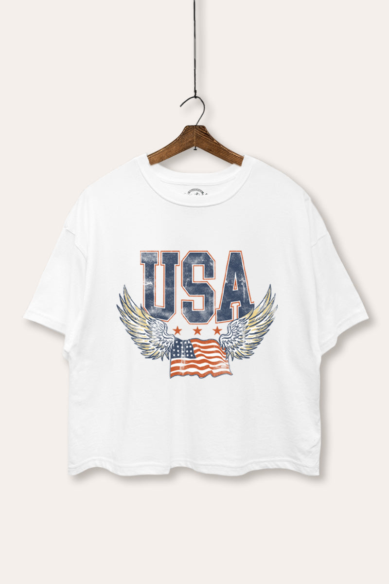 USA Flag Wings Of Freedom Graphic Boxy Crop Top
