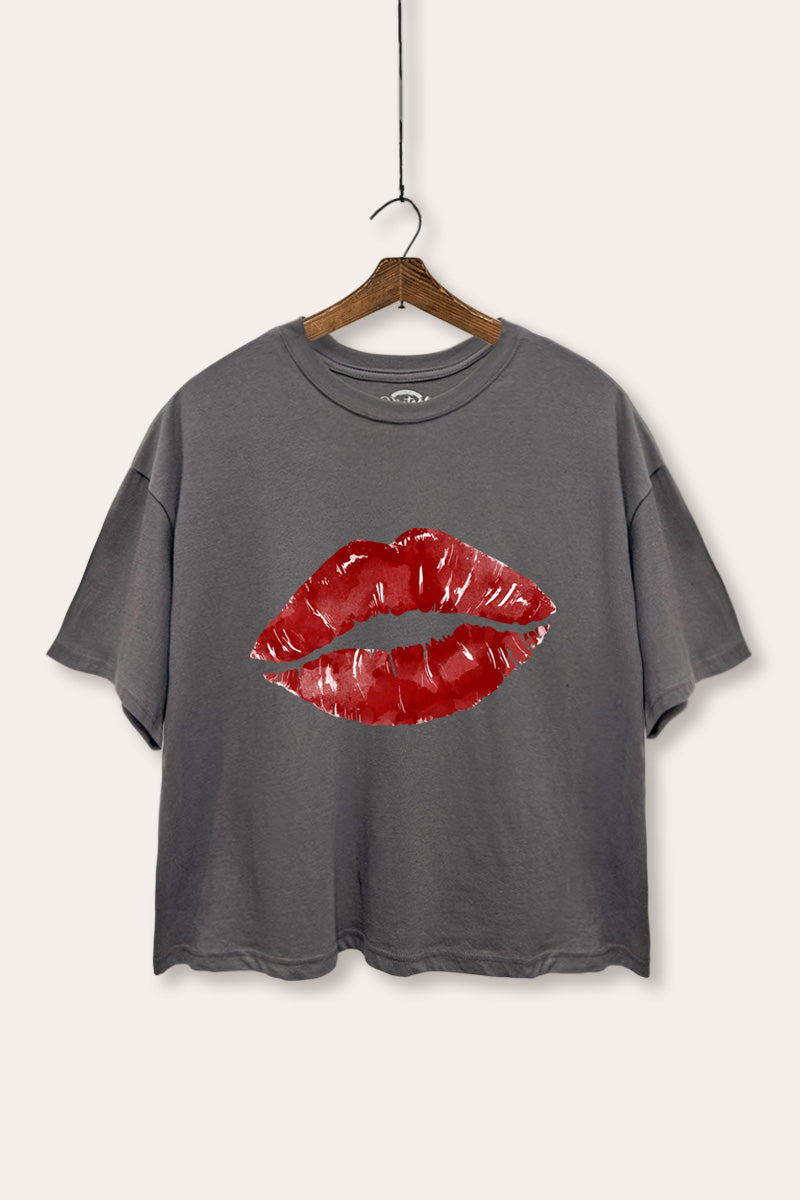 red kiss lips graphic boxy crop top