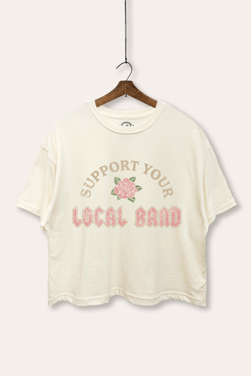 Support Your Local Band Rose Graphic Boxy Crop Top