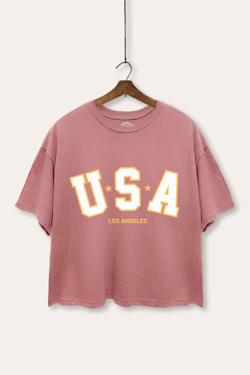 USA Los Angeles Graphic Boxy Crop Top
