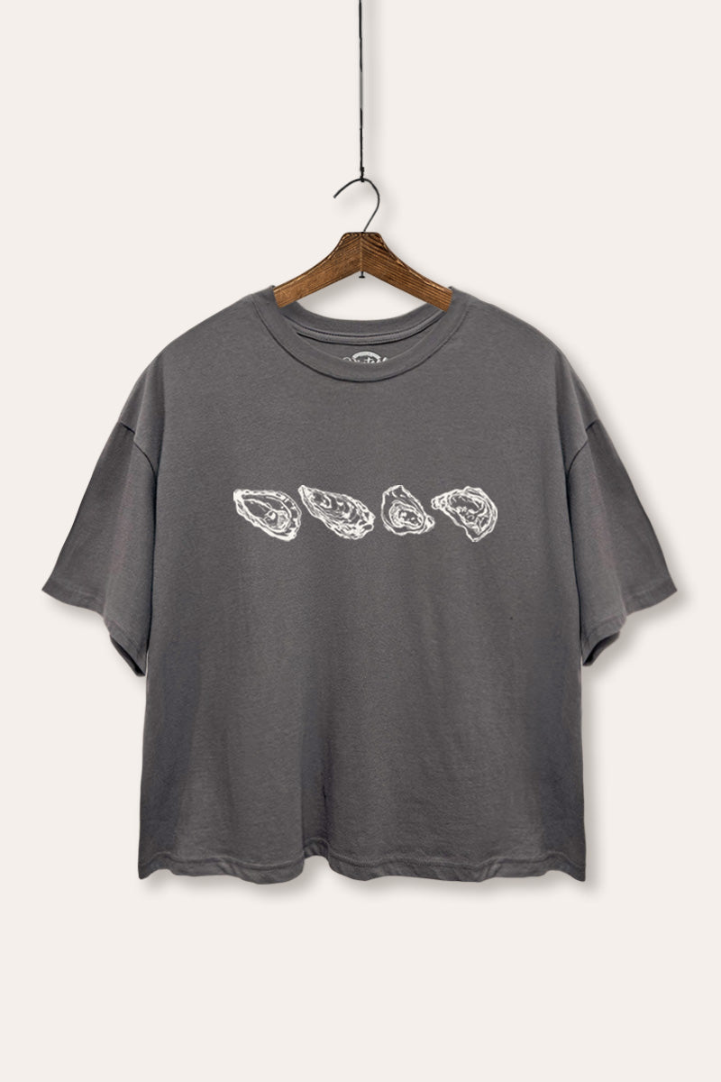 Oyster Coastal Graphic Boxy Crop Top