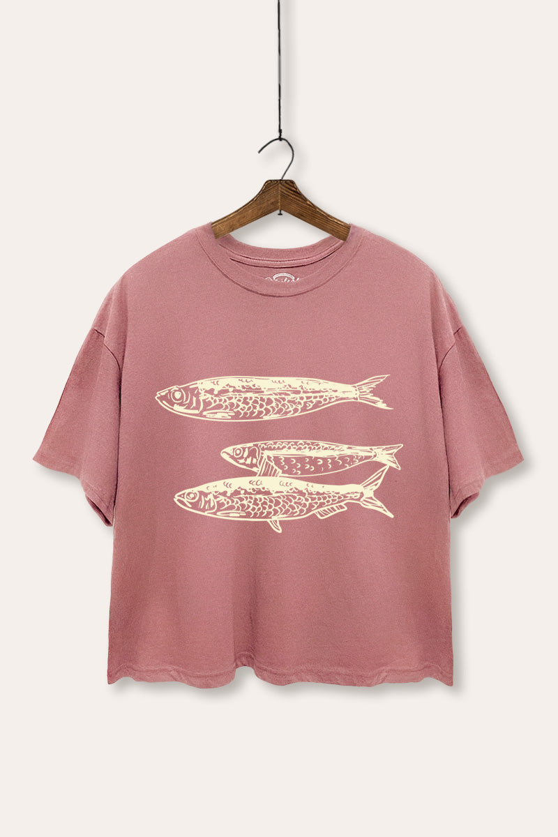 Ocean Inspired Sardines Graphic Boxy Crop Top