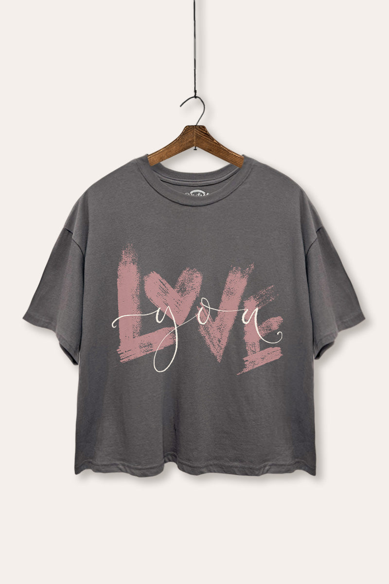 "love you" heart graphic boxy crop top