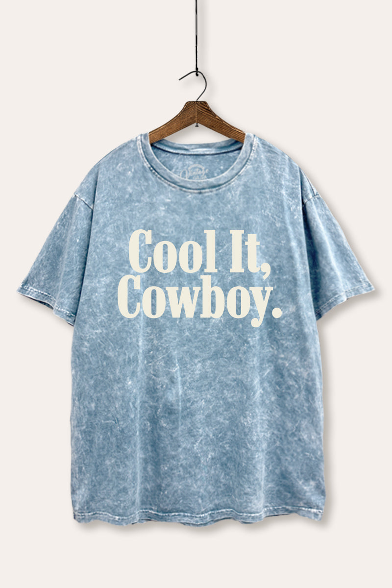 Cool It Cowboy Western Graphic Mineral Wash Boxy Tee