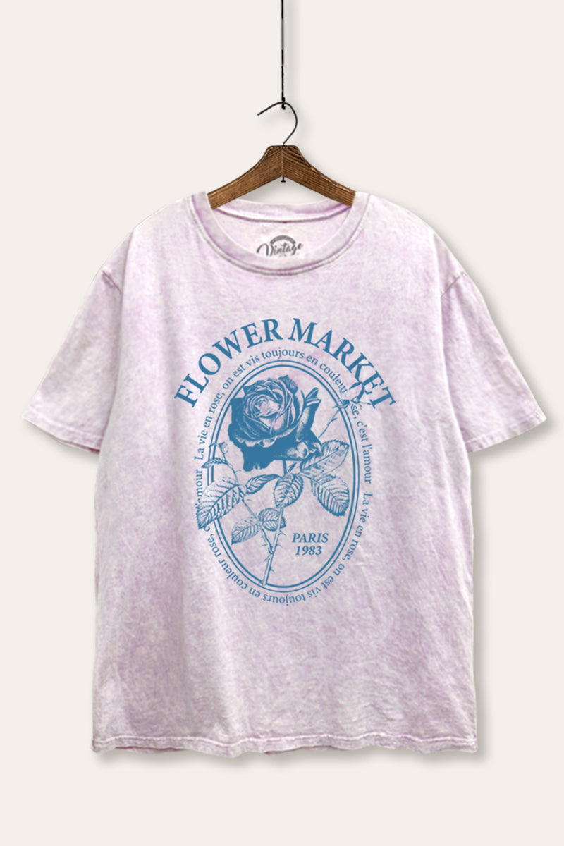 Flower Market Rose Graphic Mineral Wash Boxy Tee