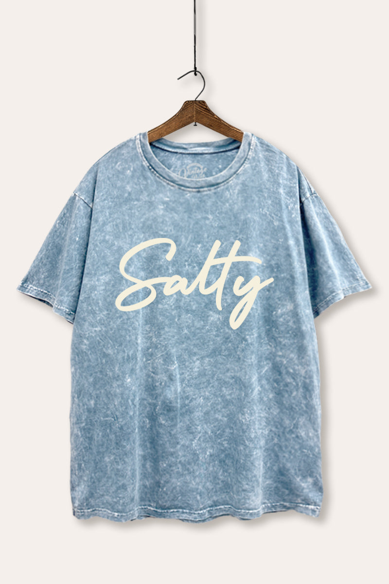 Salty Cursive Coastal Typography Mineral Wash Boxy Tee
