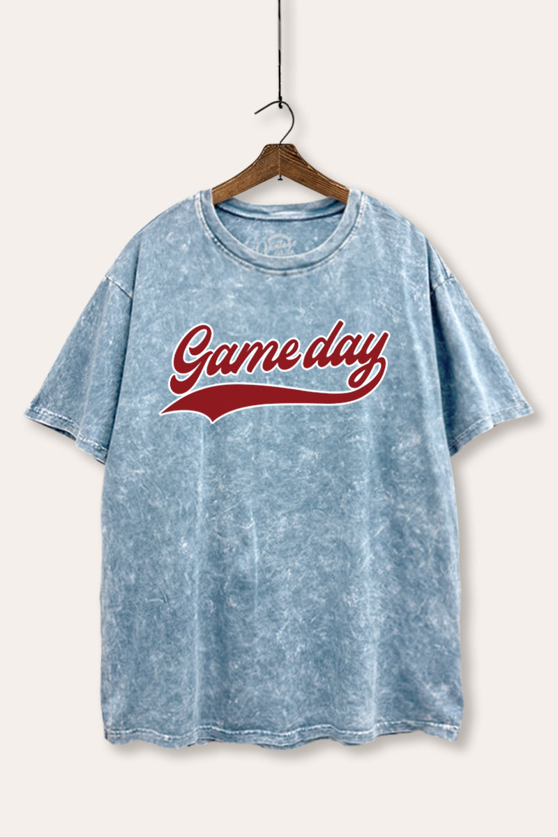 "game day" varsity graphic mineral wash boxy tee