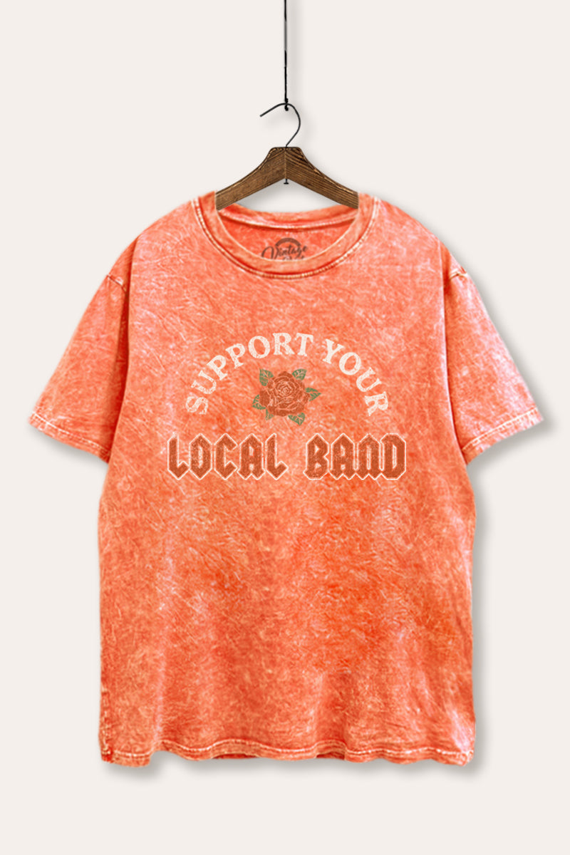 Support Your Local Band Rose Graphic Mineral Wash Boxy Tee