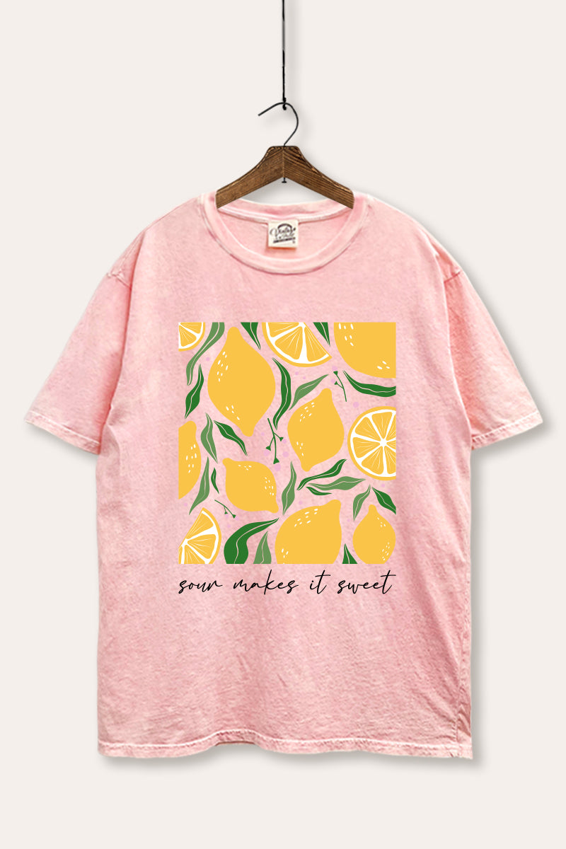 Sour & Sweet Lemon Fruit Graphic Mineral Wash Boxy Tee