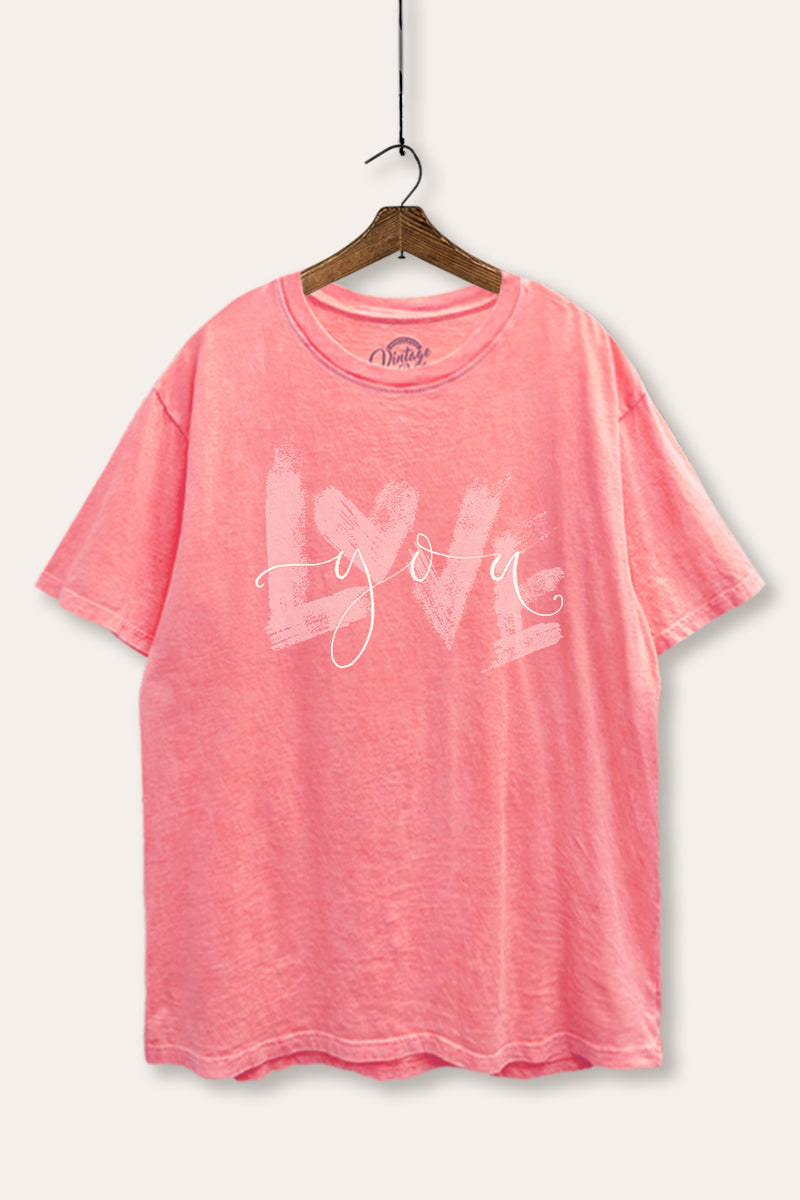 Love You Heart Graphic Mineral Wash Boxy Tee
