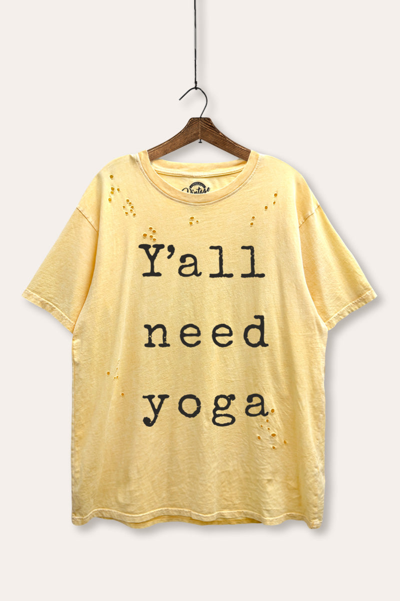 Y'all Need Yoga Graphic Mineral Wash Distress Tee