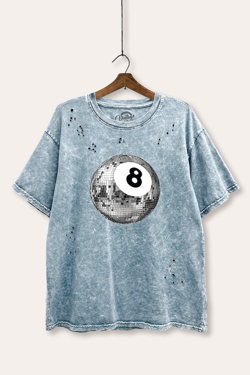 disco 8-ball graphic mineral wash laser distress tee